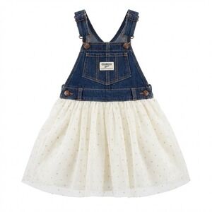 OshKosh Bgosh Girls 18M Denim Tulle Dress Gold Polka Dot Blue White Easter